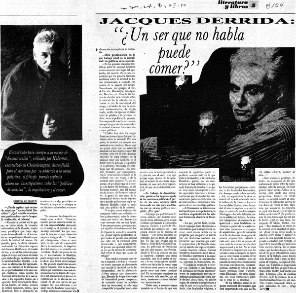 Jacques Derrida, "¿un ser que no habla puede comer?"