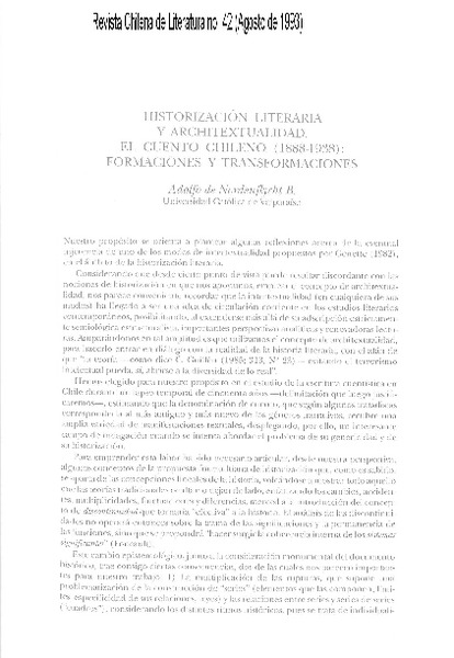 Historización literaria y architextualidad, el cuento chileno (1888-1938), formaciones y transformaciones