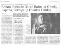 Editan obras de Oscar Hahn en Grecia, España, Portugal y Estados Unidos