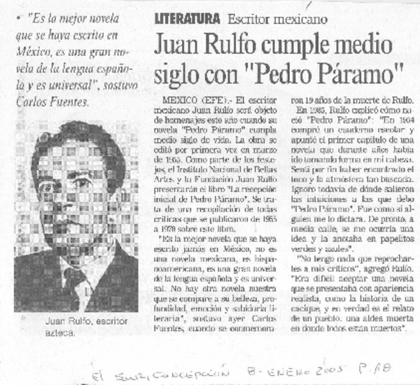 Juan Rulfo cumple medio siglo con "Pedro Páramo"