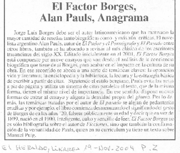 El Factor Borges, Alan Pauls, Anagrama
