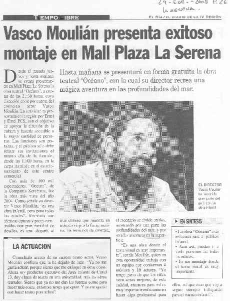 Vasco Moulián presenta exitoso montaje en Mall Plaza La Serena