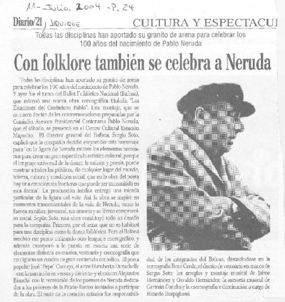Con folklore también se celebra a Neruda