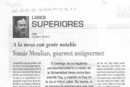 Tomás Moulian, gourmet antigourmet [entrevista]