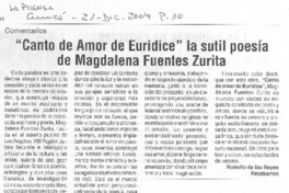 "Canto de amor de Eurídice" la sutil poesía de Magdalena Fuentes Zurita
