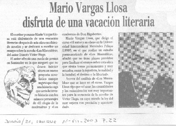 Mario Vargas Llosa disfruta de una vación literaria