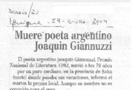Muere poeta argentino Joaquín Giannuzzi