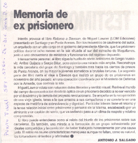 Memoria de ex prisionero