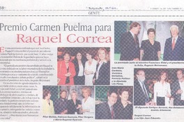 Premio Carmen Puelma para Raquel Correa