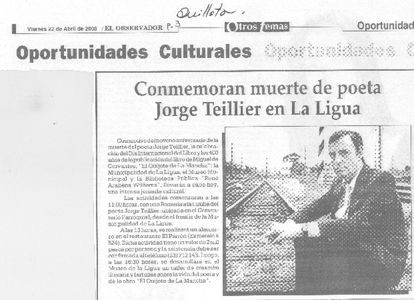 Conmemoran muerte de poeta Jorge Teillier en La Ligua