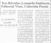 Tres Bóvedas, Leonardo Sanhueza, Editorial Visor, Colección Poesía