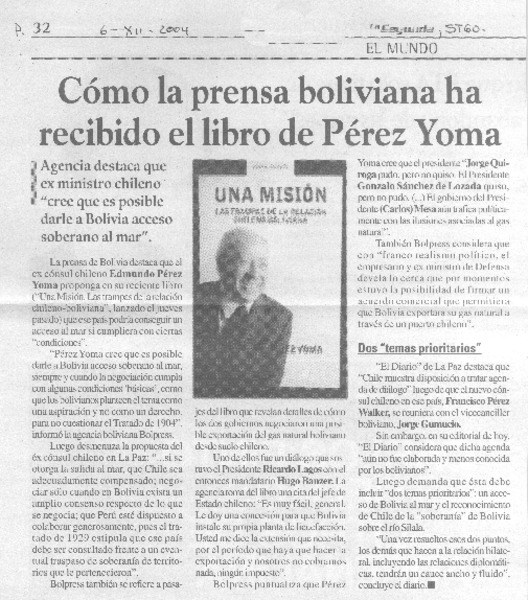 Cómo la prensa boliviana ha recibido el libro de Pérez Yoma