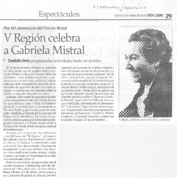 V Región celebra a Gabriela Mistral