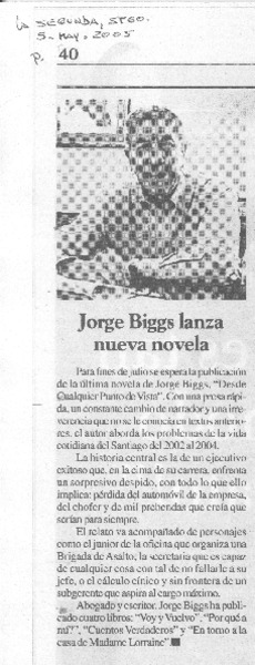 Jorge Biggs lanza nueva novela