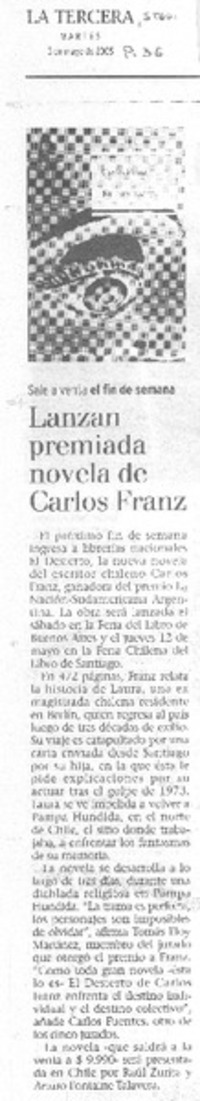 Lanzan premiada novela de Carlos Franz