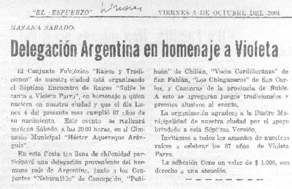 Delegación argentina en homenaje a Violeta