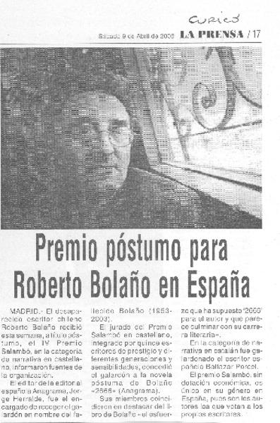 Oremio póstumo para Roberto Bolaño en España