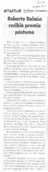 Roberto Bolaño recibió premio póstumo
