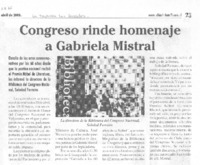 Congreso rinde homenaje a Gabriela Mistral
