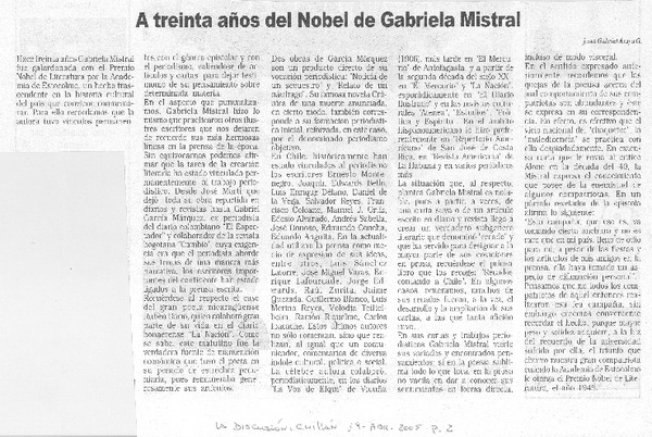 A treinta años del Nobel de Gabriela Mistral