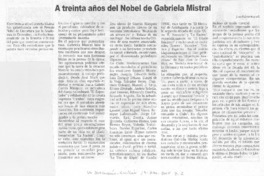 A treinta años del Nobel de Gabriela Mistral