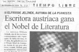 Escritora austríaca gana el Nobel de Literatura