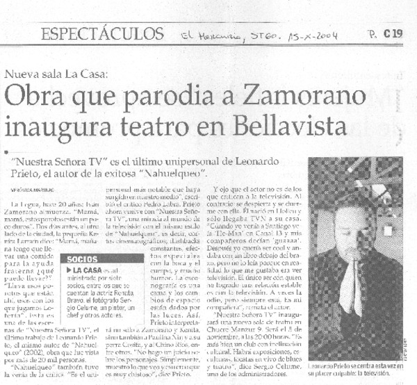 Obra que parodia a Zamorano inaugura teatro en Bellavista