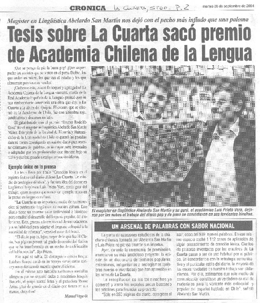 Tesis sobre La Cuarta sacó premio de Academia Chilena de la lengua