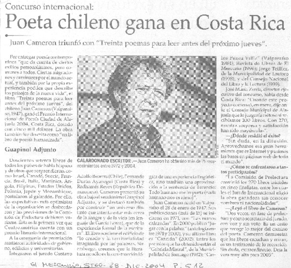 Poeta chileno gana en Costa Rica