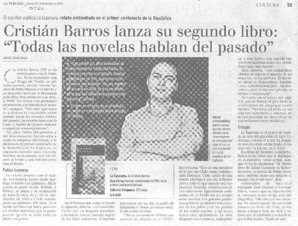 Cristián Barros lanza su segundo libro, "Todas las novelas hablan del pasado"
