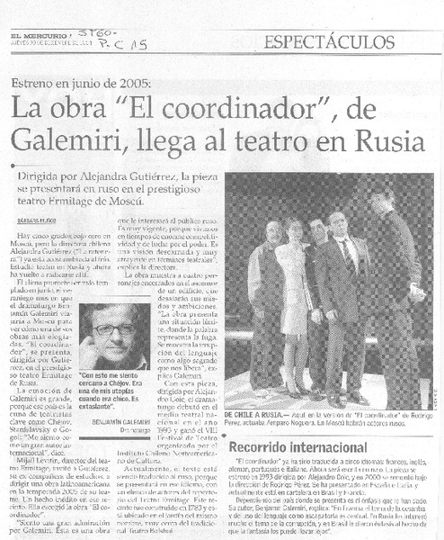 La obra "El coordinador", de Galemiri, llega al teatro en Rusia