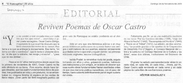 Reviven poemas de Oscar Castro