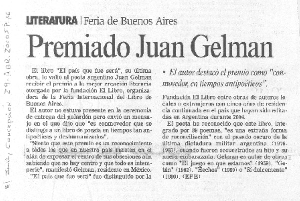 Premiado Juan Gelman
