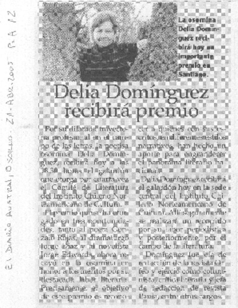 Delia Domínguez recibirá premio