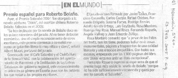 Premio español para Roberto Bolaño