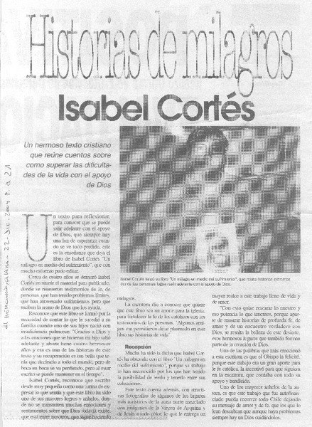 Historia de milagros Isabel Cortés.