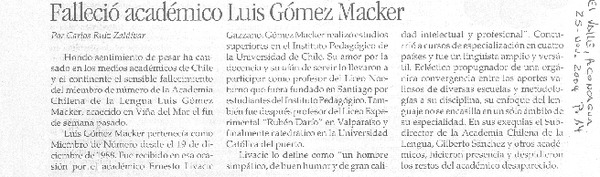 Falleció académico Luis Gómez Macker
