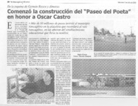 Comenzó la construcción del "Paseo del Poeta" en honoro a Oscar Castro