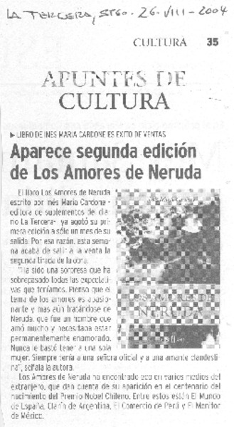 aparece segunda edición de Los amores de Neruda