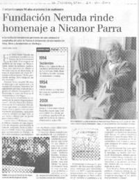Fundación Neruda rinde homenaje a Nicanor Parra