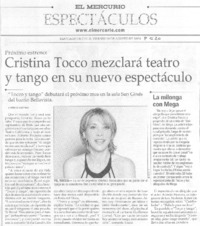 Cristina Tocco mezclará teatro y tango en su nuevo espectáculo