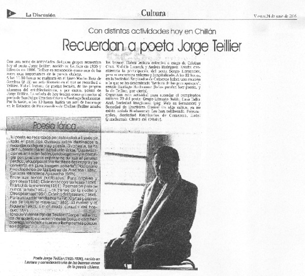 Recuerdan a poeta Jorge Teillier