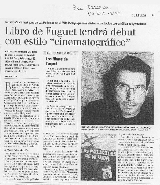 Libro de Fuguet tendrá debut con estilo "cinematográfico"