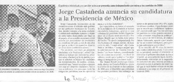 Jorge Castañeda anuncia su candidatura a la presidencia de México