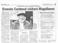 Ernesto Cardenal visitará Magallanes