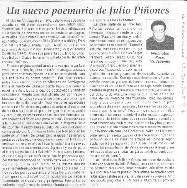 Un nuevo poemario de Julio Piñones