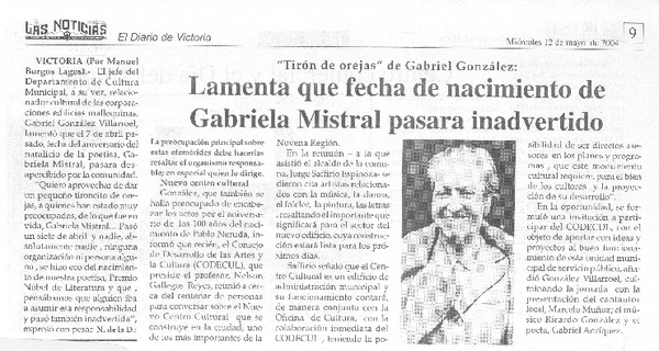Lamenta que fecha de nacimiento de Gabriela Mistral pasara inadvertido