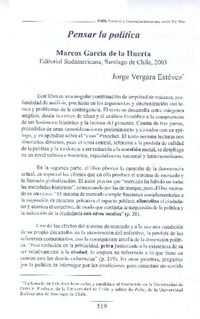 Pensar la política Marcos García de la Huerta, Editorial Sudamericana, Santiago de Chile, 2003 /