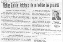 Matías Rafide: Antologia de un habitar las palabras.