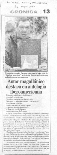 Autor magallánico destaca en antología iberoamericana.